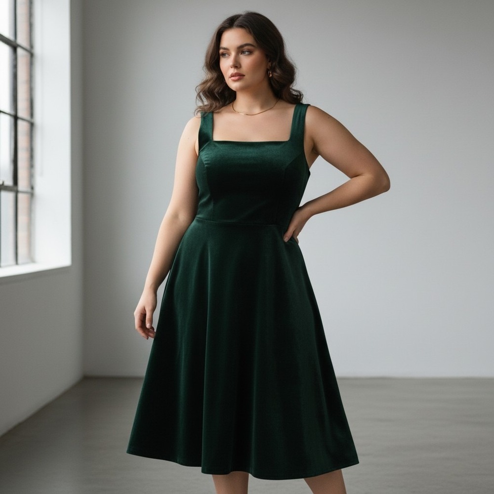 Fashion Nova Nova Luxe Camilla A-Line Velvet Midi Dress Emerald Green XL JY2434B